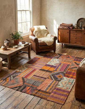 5' 3 x 7' 10 Hand Woven Kilim Patchwork Wool Rug
