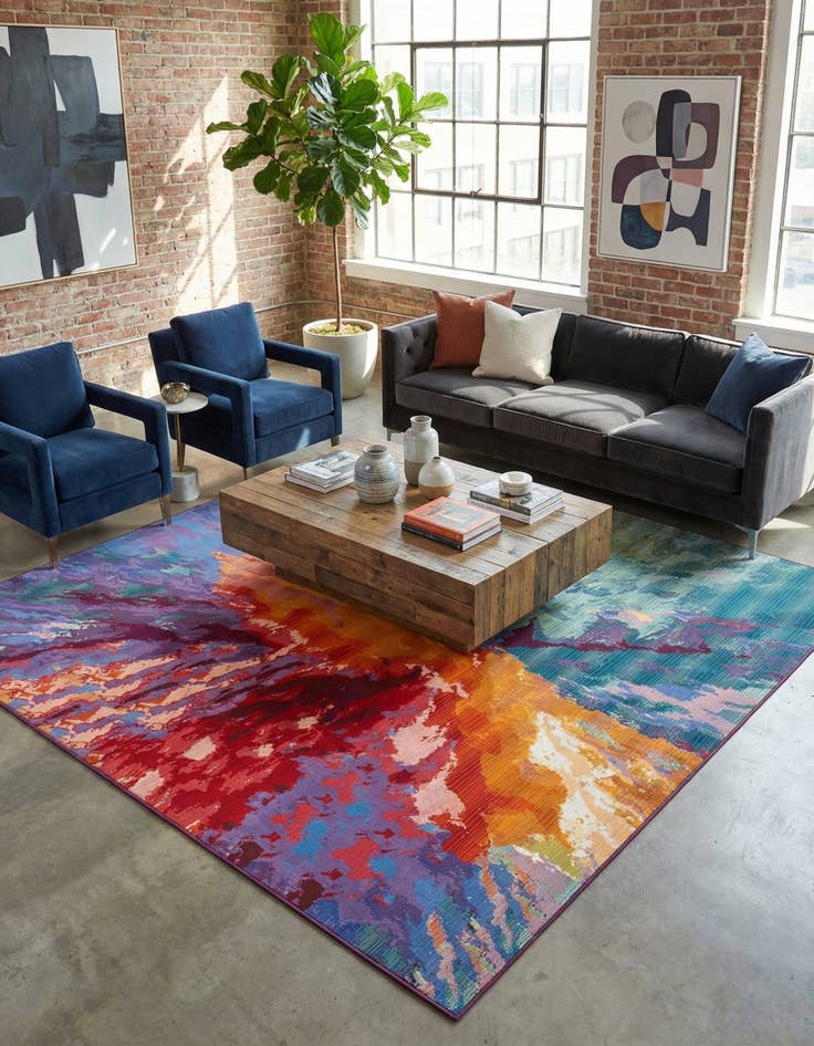 Detail image of 10' x 10'  Washable Modern Indoor / Outdoor Square Rug