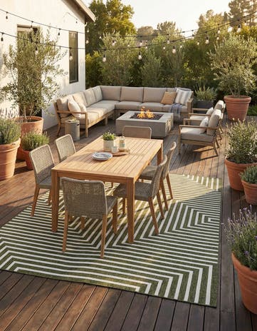 Green Easy-Clean Modern Indoor / Outdoor Rug