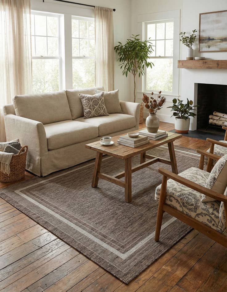 Detail image of  5' 3 x 7'  Washable Border Indoor / Outdoor Rug