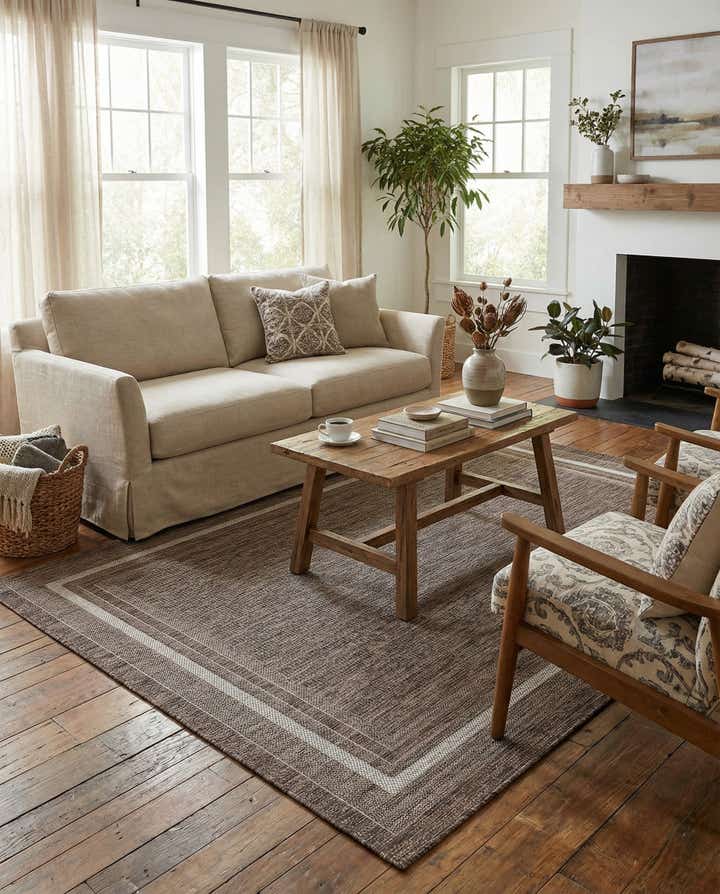 5' 3 x 7' Easy-Clean Border Indoor / Outdoor Rug