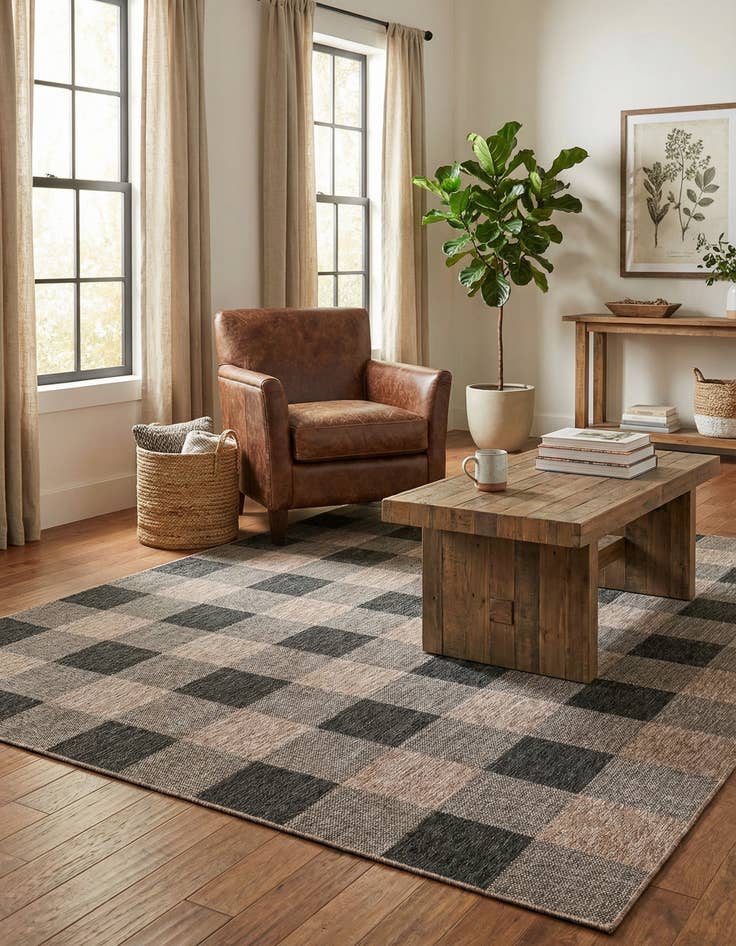 Detail image of 7' 10 x 10'  Washable Checkered Indoor / Outdoor Rug