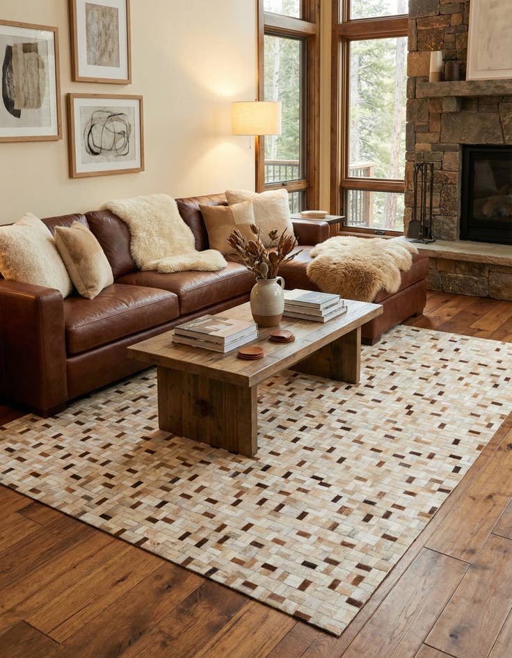 Detail image of  8' x 9' 9 Cowhide Leather Rug