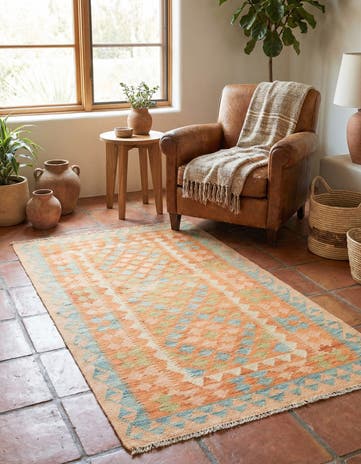 2' 7 x 4' 5 Hand Woven Kilim Waziri Wool Rug