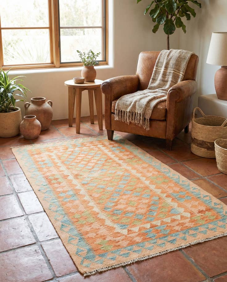 Detail image of 2' 7 x 4' 5 Hand Woven Kilim Waziri Wool Rug