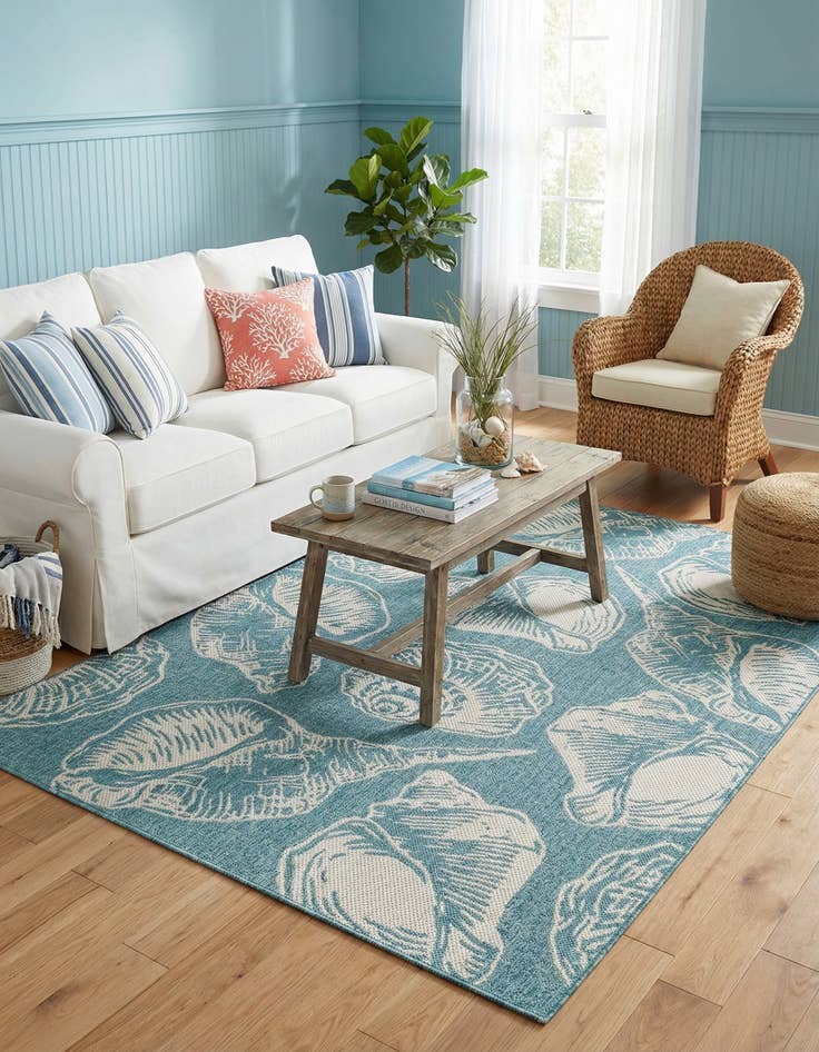 Detail image of 5' 3 x 8'  Washable Coastal Indoor / Outdoor Rug
