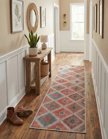 Rust red and Beige Washable Sisu Runner Rug
