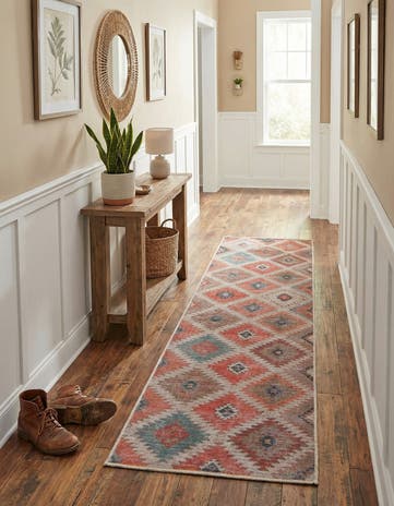 Rust red and Beige Washable Sisu Runner Rug