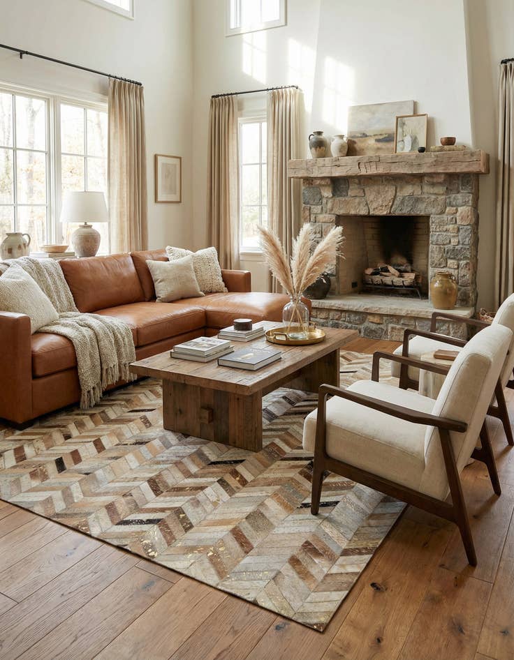 Detail image of  5' 1 x 8' Cowhide - Patchwork Rug