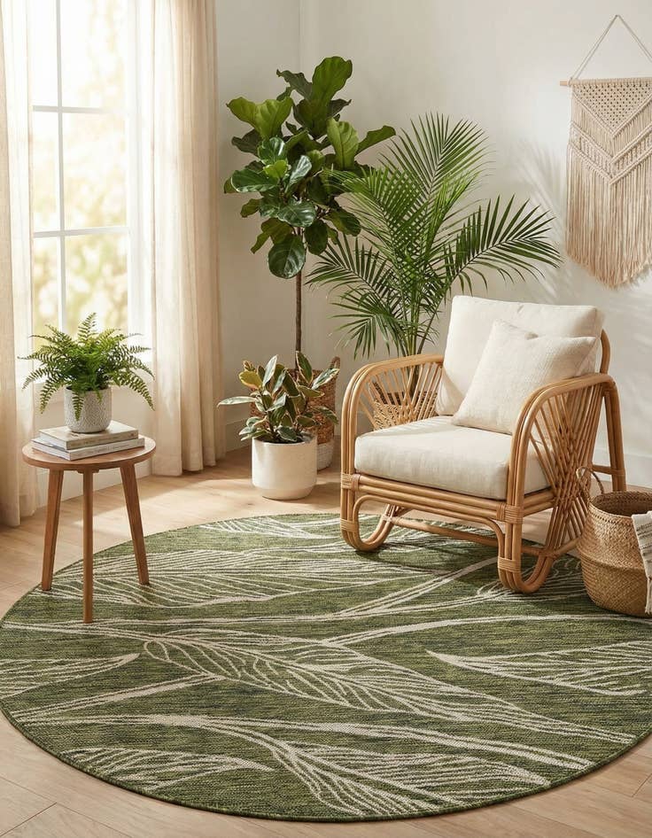 Detail image of  5' 3 x 5' 3  Washable Botanical Indoor / Outdoor Round Rug