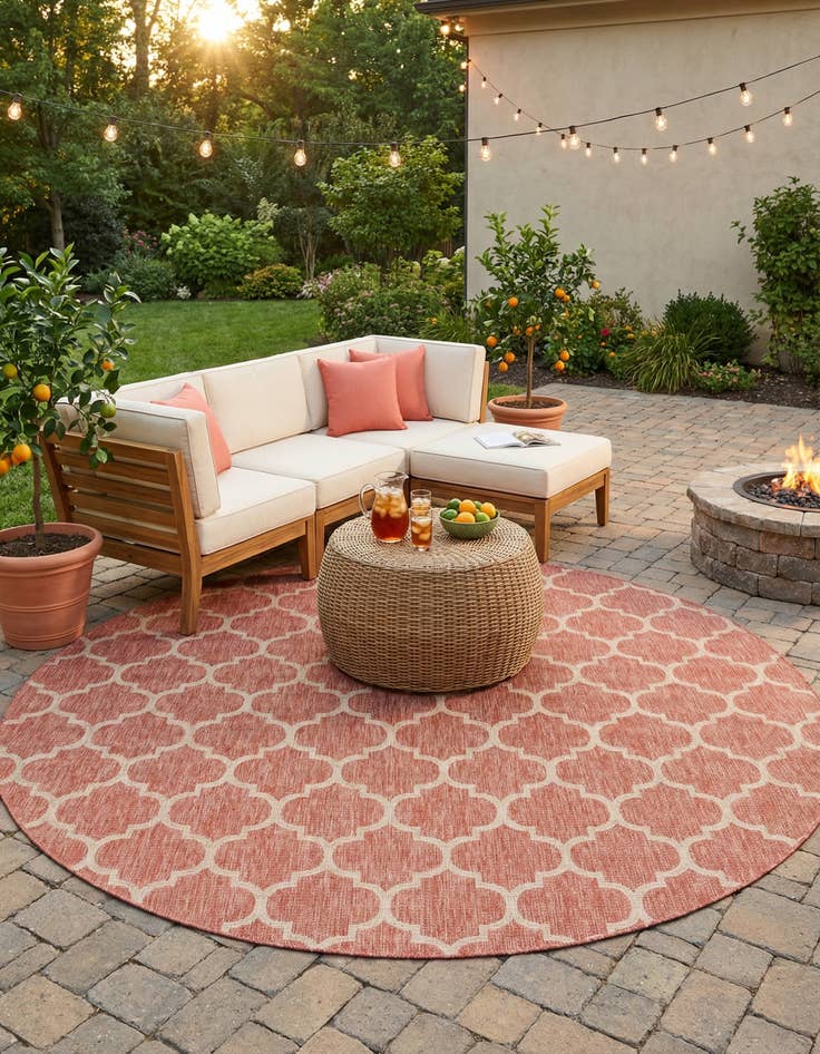 Detail image of  10' 8 x 10' 8  Washable Lattice Indoor / Outdoor Round Rug