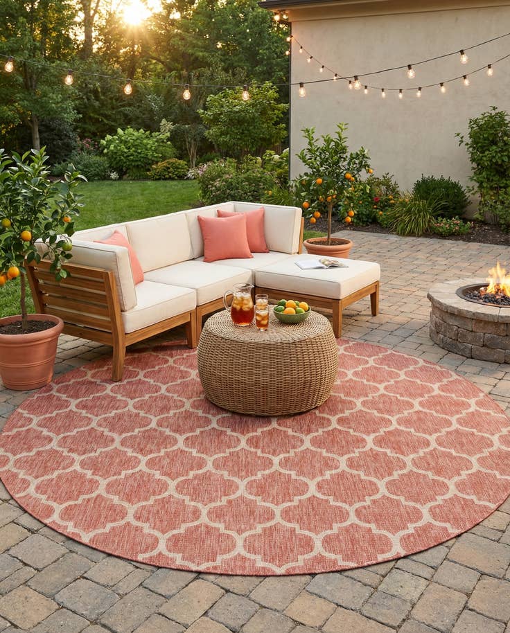 Detail image of 10' 8 x 10' 8 Easy-Clean Lattice Indoor / Outdoor Round Rug