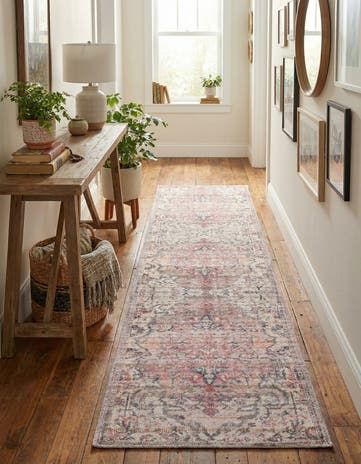 Beige pink Washable Nostalgia Runner Rug