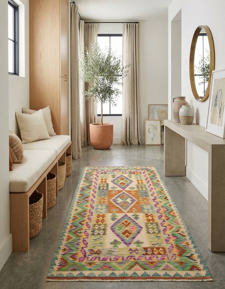 Detail image of 3' 4 x 6' 7  Hand Woven Kilim Maymana Wool Runner Rug