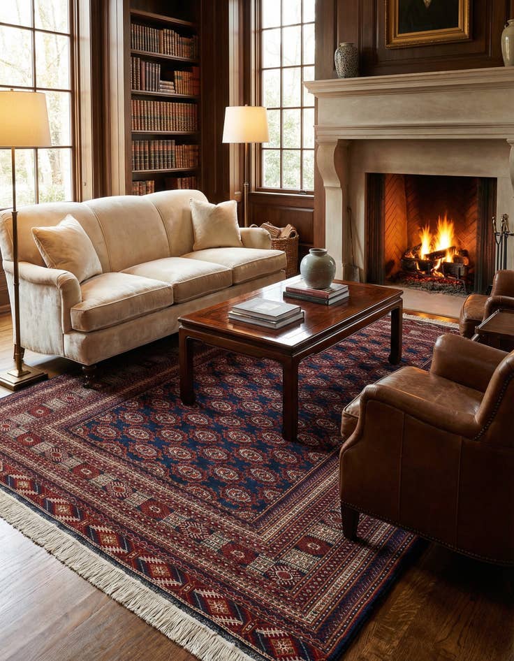 Detail image of 6' 5 x 9' 11  Hand Knotted Bokhara Oriental Wool Rug