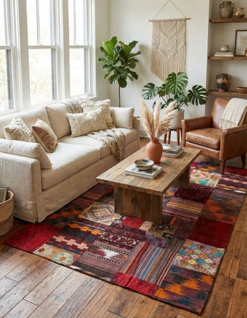 5' 6 x 8' 2 Hand Woven Kilim Patchwork Wool Rug