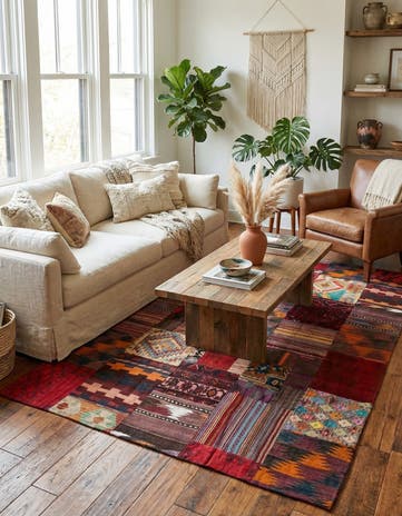 5' 6 x 8' 2 Hand Woven Kilim Patchwork Wool Rug