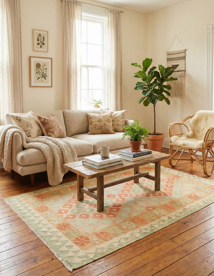 Detail image of 3' x 5' 2  Hand Woven Kilim Waziri Wool Rug