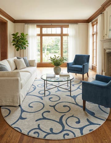 Gray Easy-Clean Botanical Indoor / Outdoor Round Rug