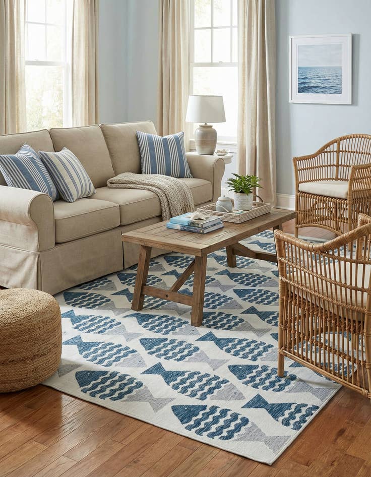 Detail image of 10' x 14'  Washable Coastal Indoor / Outdoor Rug