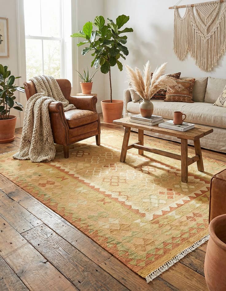 Detail image of 4' 10 x 6' 9  Hand Woven Kilim Waziri Wool Rug