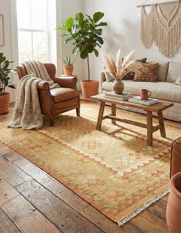 4' 10 x 6' 9 Hand Woven Kilim Waziri Wool Rug