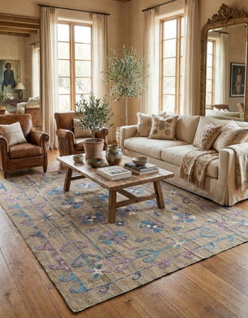 5' 7 x 7' Hand Woven Kilim Suzani Wool Rug