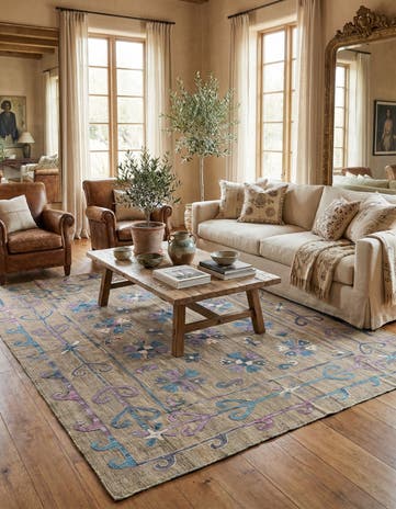 5' 7 x 7' Hand Woven Kilim Suzani Wool Rug