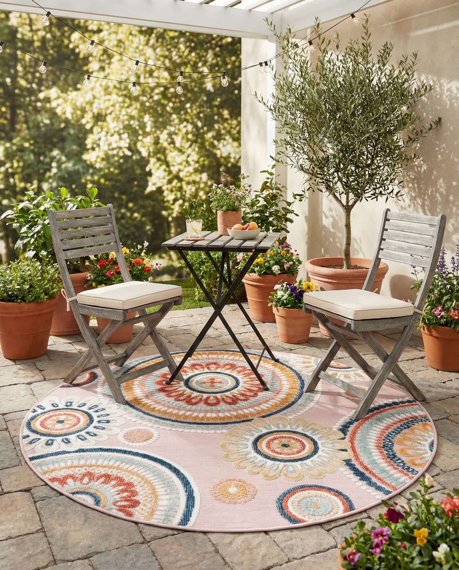 4' 5 x 4' 5 Easy-Clean Botanical Indoor / Outdoor Round Rug