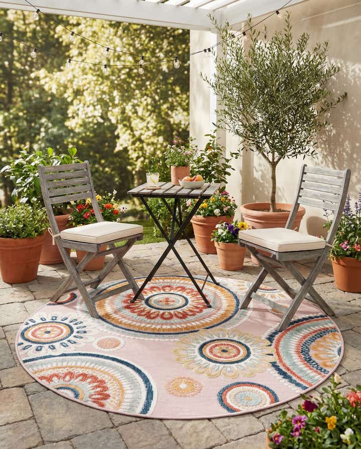 135cm x 135cm Facile à nettoyer Botanical Tapis Intérieur / Extérieur Rond