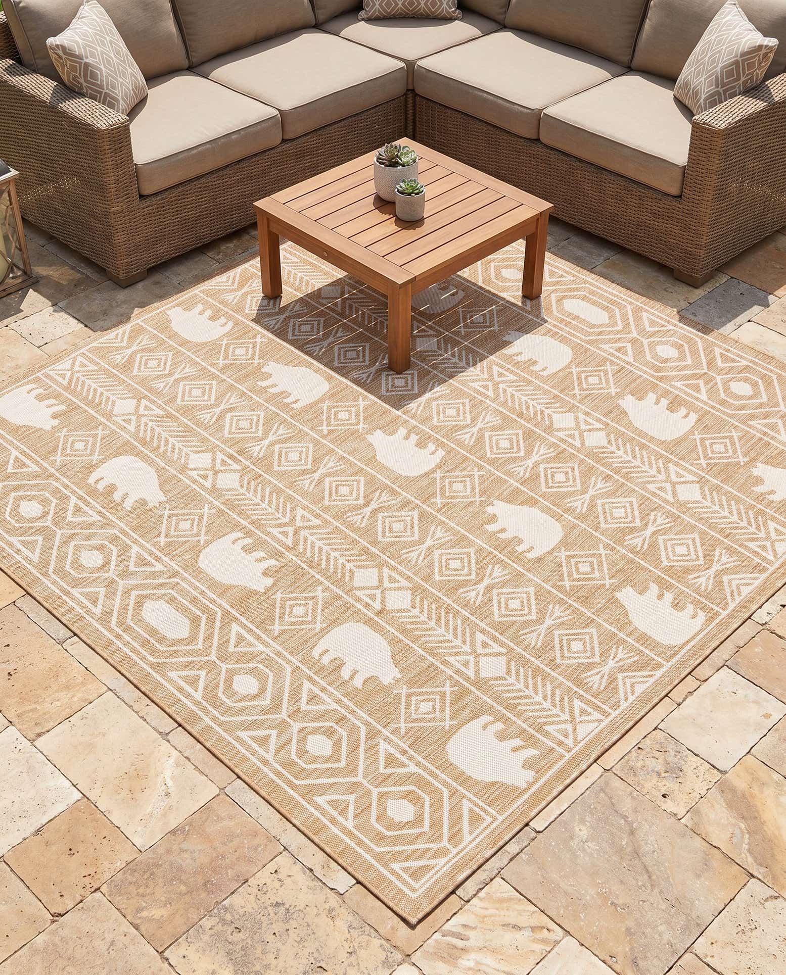 240cm x 240cm Facile à nettoyer Southwestern Tapis Intérieur / Extérieur Carré