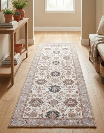 Ivory Washable Timeless Runner Rug