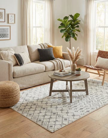 Ivory and Gray Moroccan Trellis Rug