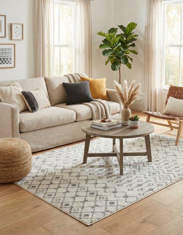 Ivory and Gray Moroccan Trellis Rug
