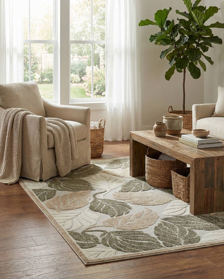 Detail image of 4' x 6' Easy-Clean Botanical Indoor / Outdoor Rug