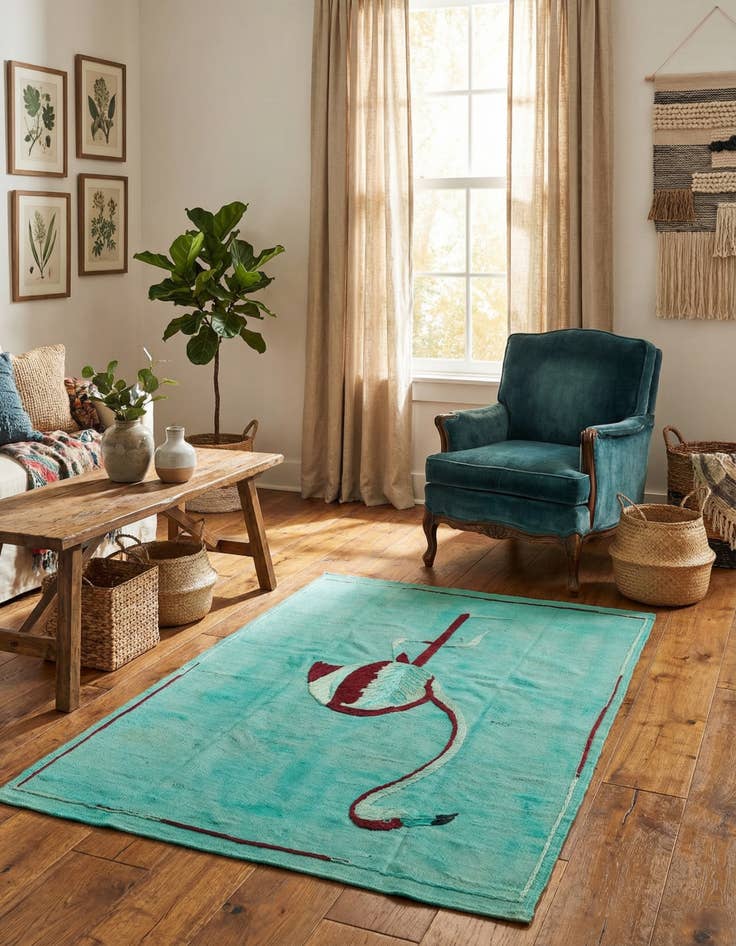 Detail image of 3' 6 x 4' 8  Hand Woven Kilim Suzani Wool Rug