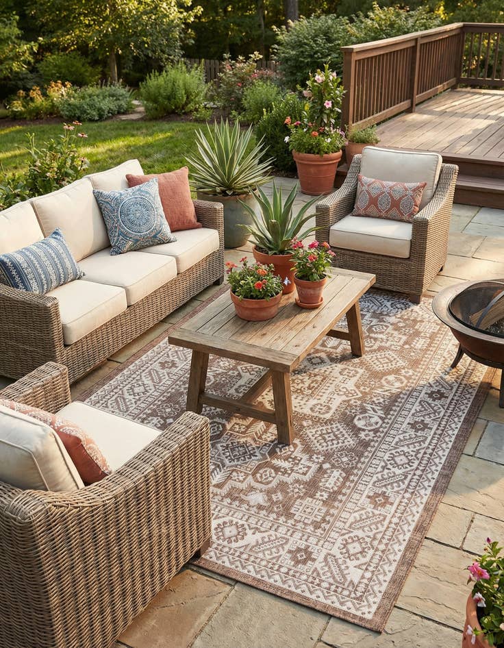 Detail image of 6' x 9'  Washable Aztec Indoor / Outdoor Rug