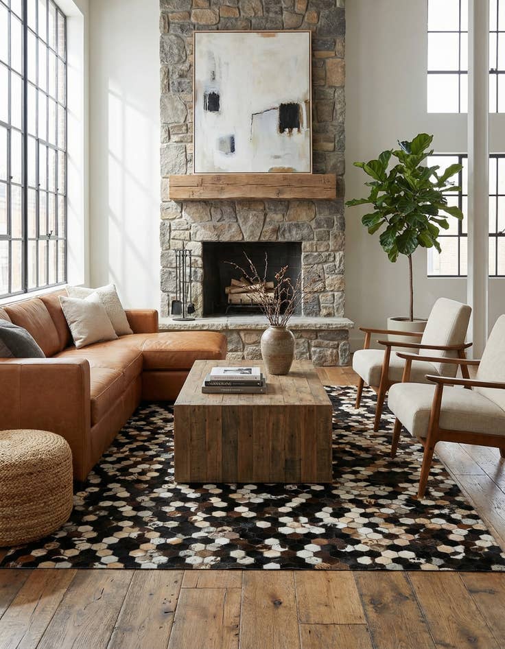 Detail image of  5' 1 x 8' 1 Cowhide - Patchwork Rug