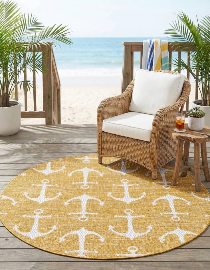 Detail image of 4' x 4'  Washable Coastal Indoor / Outdoor Round Rug