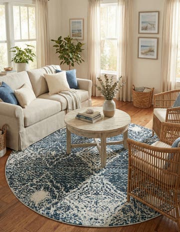 Navy Blue Kamala Washable Round Rug