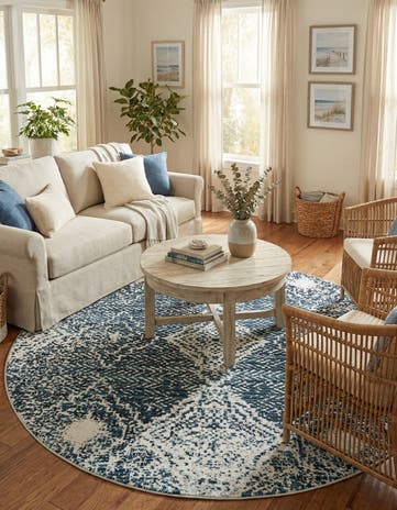 Navy Blue Kamala Washable Round Rug