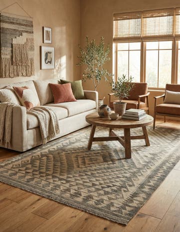 4' x 7' 3 Hand Woven Kilim Maymana Wool Rug