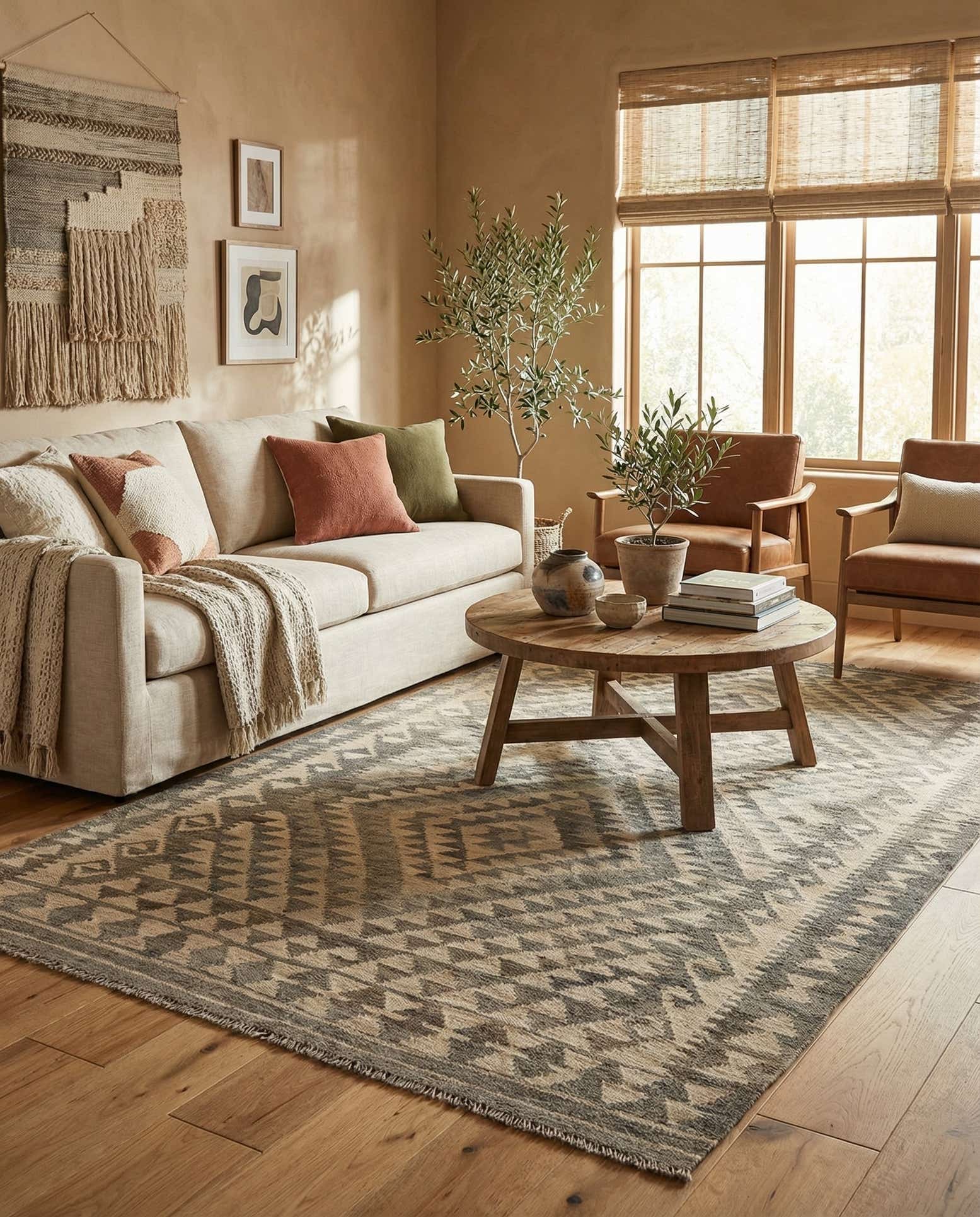4' x 7' 3 Hand Woven Kilim Maymana Wool Rug
