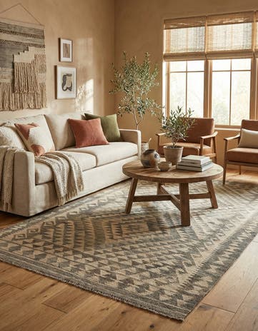4' x 7' 3 Hand Woven Kilim Maymana Wool Rug