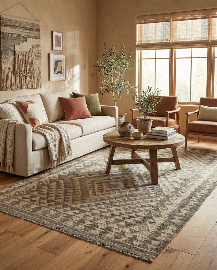 4' x 7' 3 Hand Woven Kilim Maymana Wool Rug