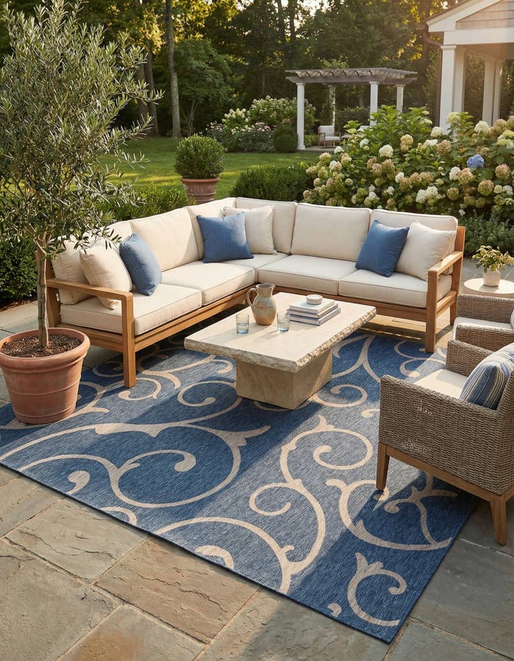 Detail image of 13' x 13'  Washable Botanical Indoor / Outdoor Square Rug