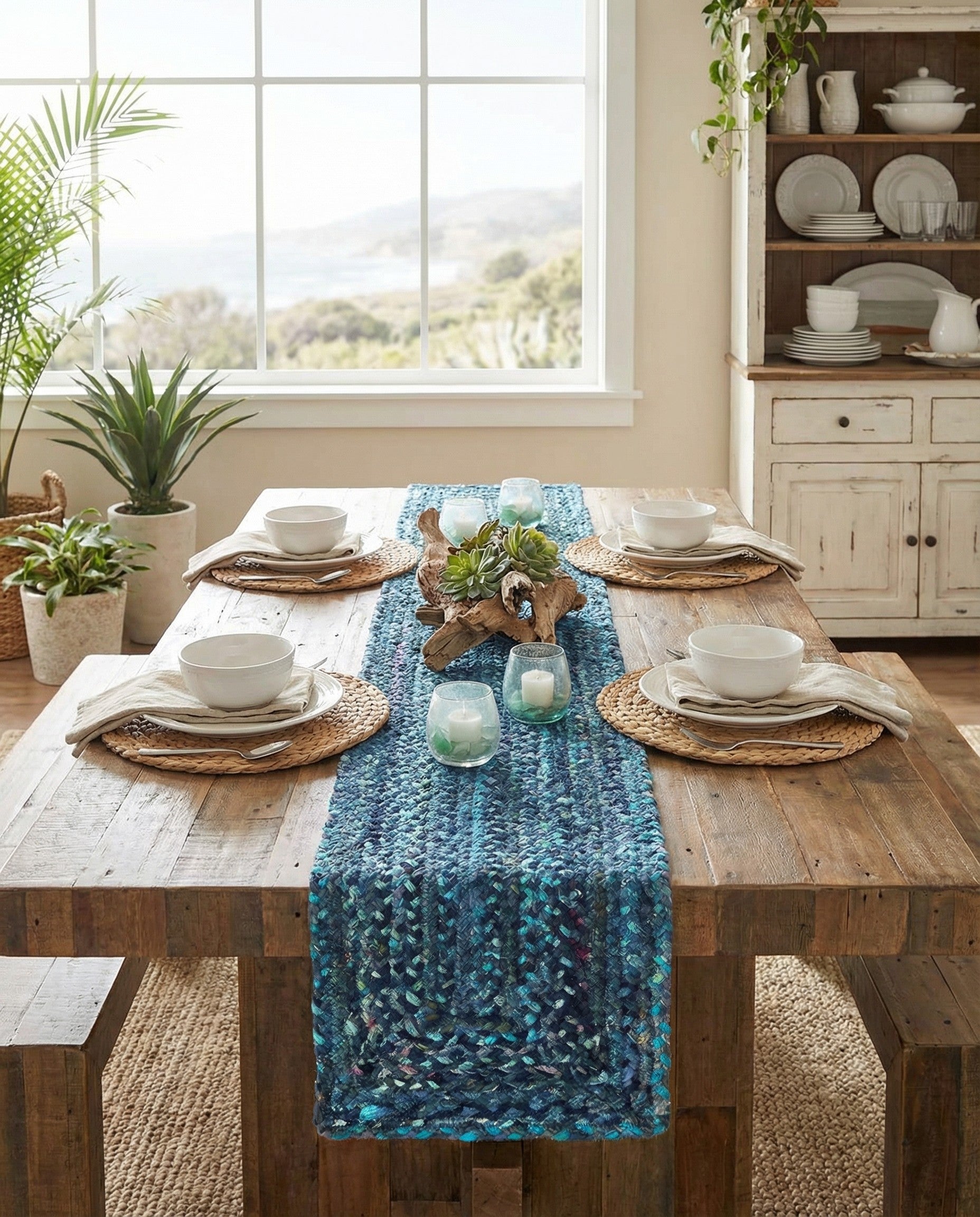  1' 2 x 10'  Hand Braided Chindi Table Runner Rug