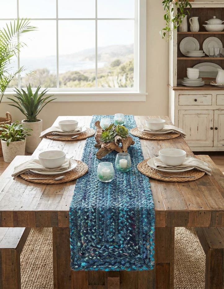 1' 2 x 10' Handmade Braided Chindi Table Ru...