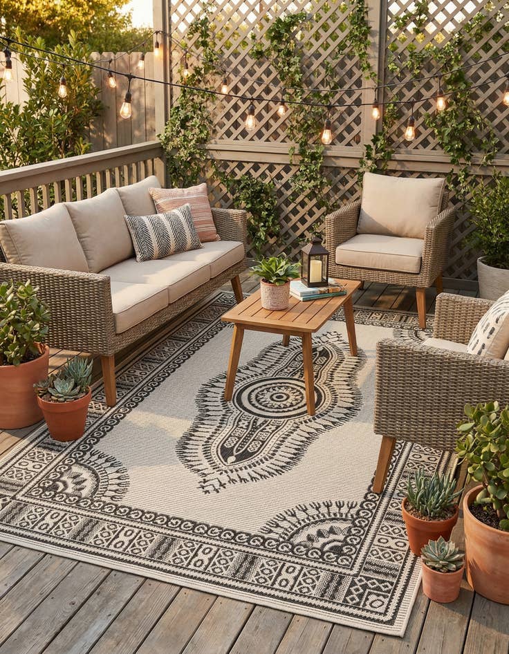 Detail image of 5' 3 x 8'  Washable Traditional Indoor / Outdoor Rug
