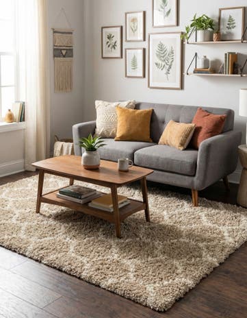 Light Brown Lattice Shag Rug